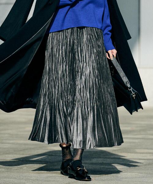 セール】【ウエストゴム／着映え】ランダムプリーツベロアスカート