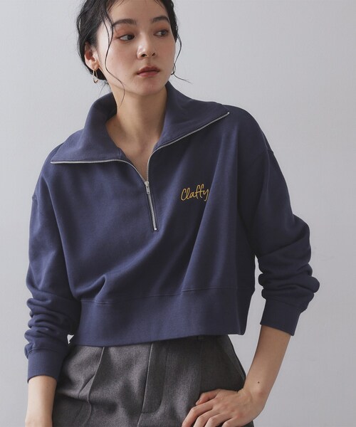 セール】ロゴ刺繍ハーフジップトップス【洗濯機OK】（Tシャツ