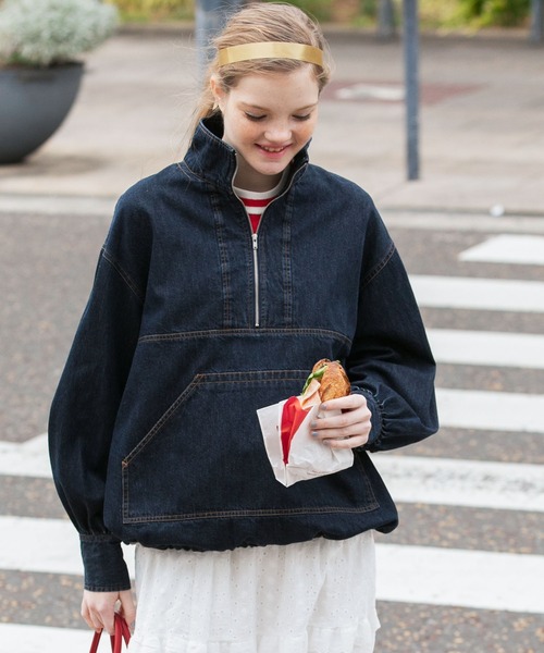 BONLECILL（ボンルシール）の「デニムハーフジップアノラックプル