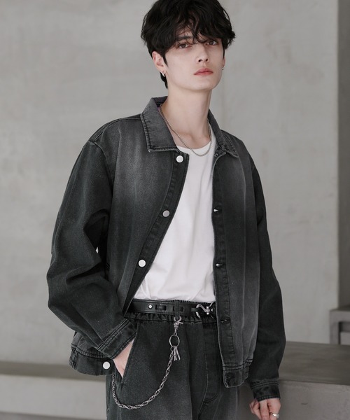 セール】【セットアップ 2点セット】ショートデニムブルゾン+ワイド