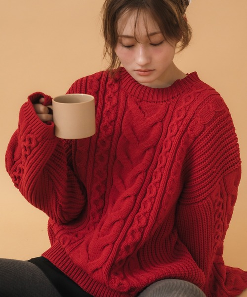 セール】【定番人気！HIT ITEM！】【新色追加】ケーブル編クルーネック