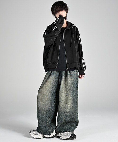 セール】line sleeve track zip parker jacket / ラインスリーブ