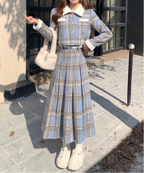 セール】Y2K 【セットアップ】チェック柄中棉 ジャケット×チェック