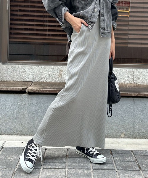 セール】ポケット付きリブロングナロースカート（スカート）｜Futier