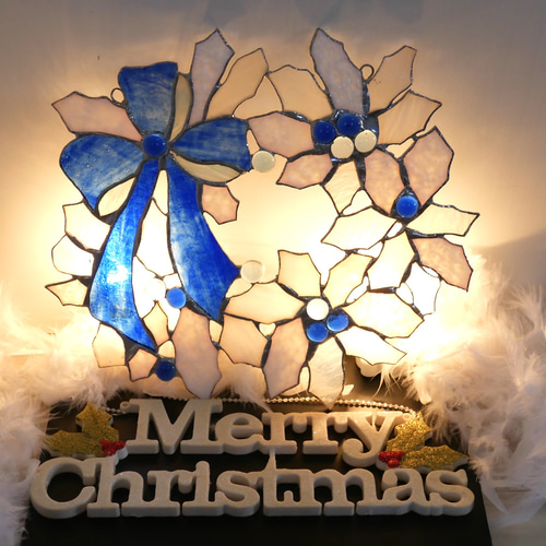 ✴︎:.｡青と白の静謐な輝き・ステンドグラスクリスマスリース リース