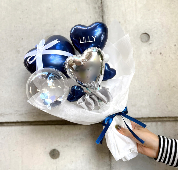 手持ち バルーンブーケ バルーンギフト ネイビー ホワイト 前撮り