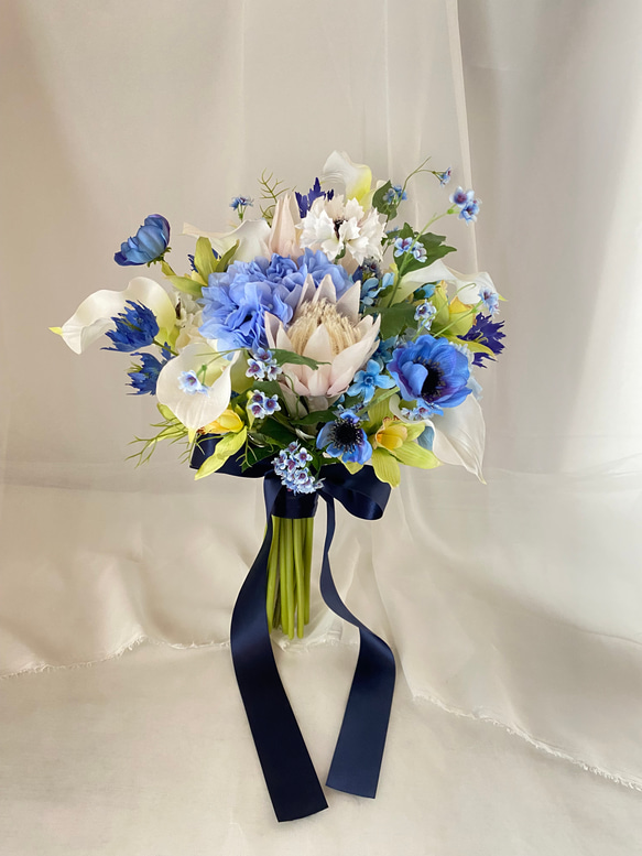 爽やかブルーブーケ＆ブートニア ウェディングブーケ アーティ