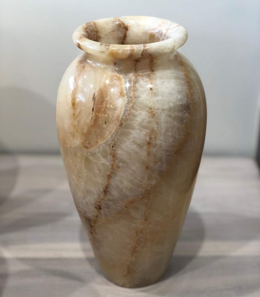 天然大理石(オニキスB)フラワーベース、花瓶、オブジェ 口径：中