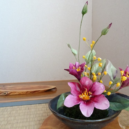 現品限り】【パンフラワー】【和】テッセンとミモザ 心和む癒しの特別