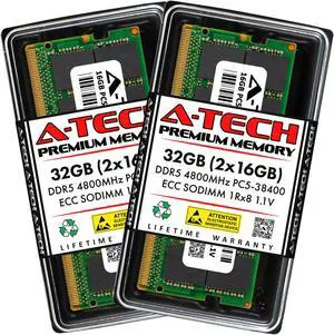 A-Tech 32GB (2x16GB) DDR5 4800 MHz ECC SODIMM PC5-38400 ECC