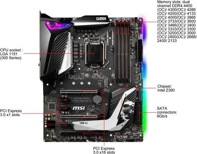 MSI MPG Z390 GAMING PRO CARBON AC LGA 1151 (300 Series) ATX Intel