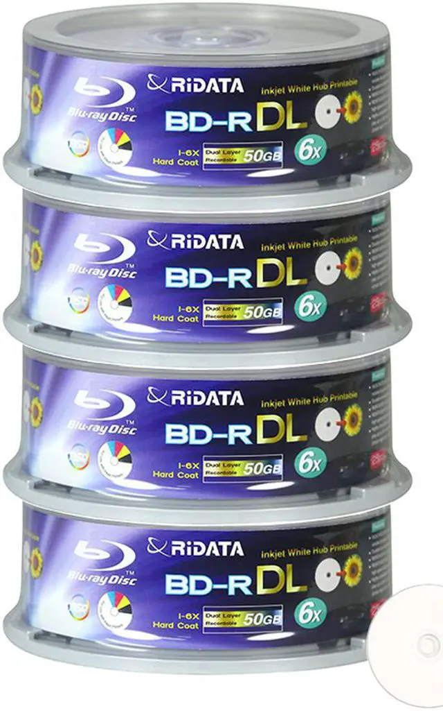 Ridata Blu-ray BD-R DL Dual Layer 6X 50GB White Inkjet Hub