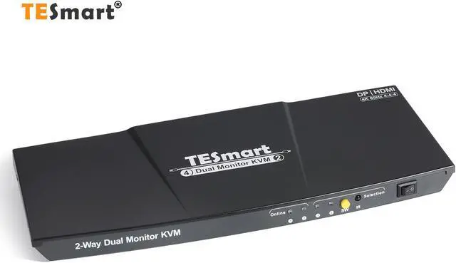 TESmart KVM Switch HDMI+DisplayPort ,2 In 2 Out ,Dual Monitor KVM