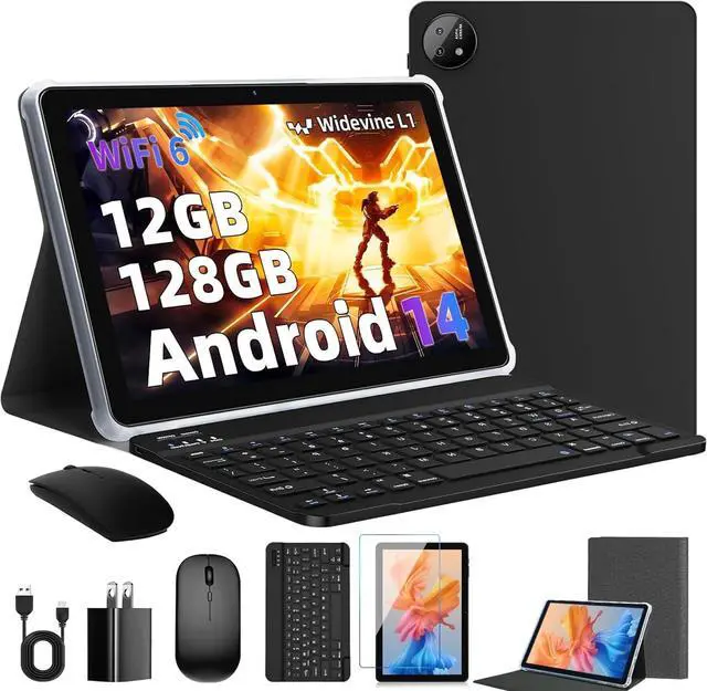 Rebecco Android 14 Tablet, 10-inch with Bluetooth 5.4, 12GB RAM +