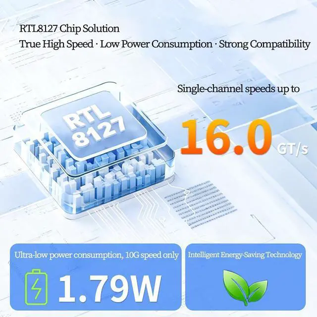 PCIe 4.0 X1 to RJ45 10G Ethernet Network Card RTL8127 Chip High