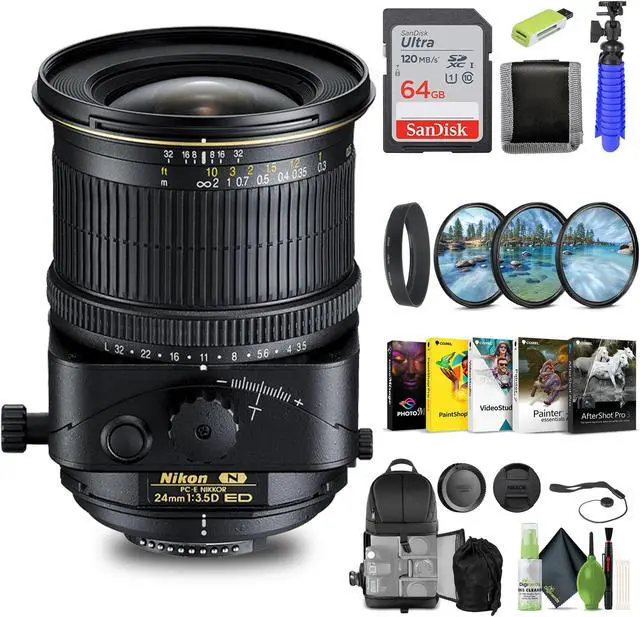 Nikon PC-E NIKKOR 24mm f/3.5D ED Tilt-Shift Lens (2168) + 64GB