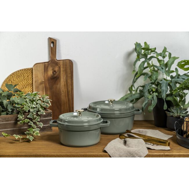 ストウブ 鋳物ホーロー鍋 ピコ・ココット 16 cm, ラウンド, ユーカリ