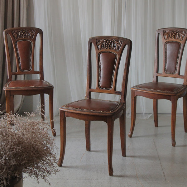 5脚あり！ぶどう模様のレザー（本革）チェア フランスアンティーク