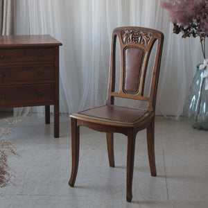 ぶどう模様のマホガニー材レザー（本革）チェア フランスアンティーク
