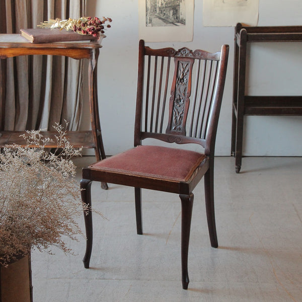 1880年代マホガニー材美しい花模様の椅子 イギリスアンティーク