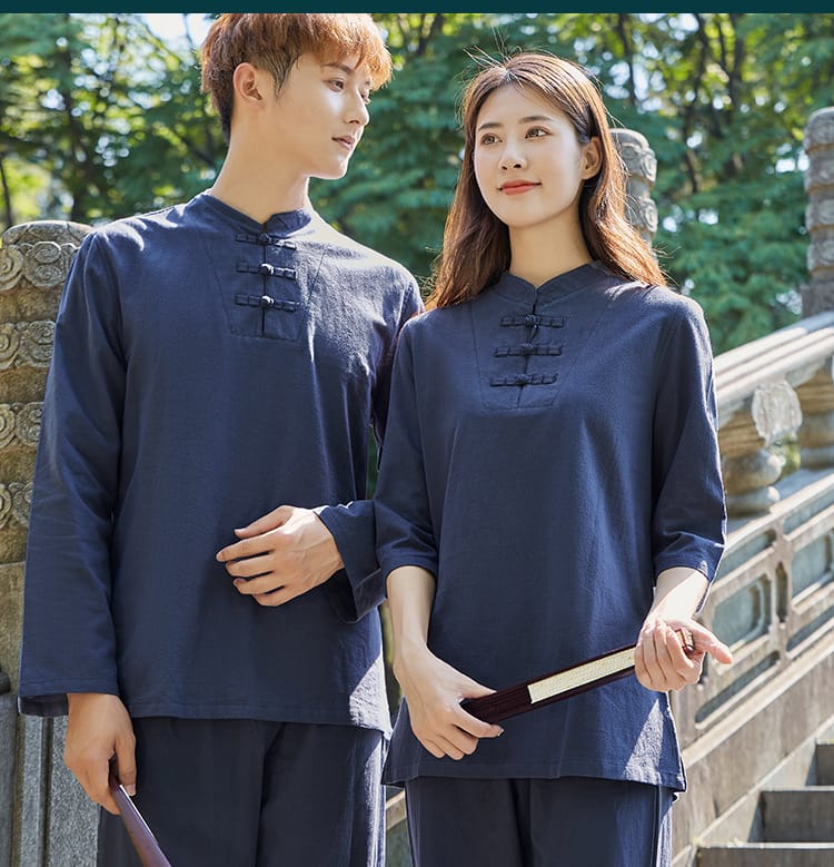 太極拳 ベロア調 太極服 上下 L サイズ 男女両用 藏青色【新品】 太極