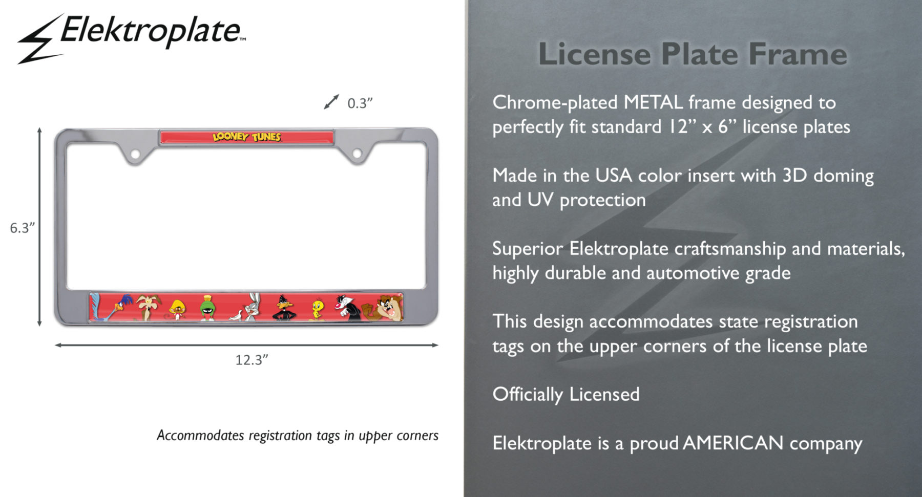 Looney Tunes Chrome License Plate Frame | Elektroplate