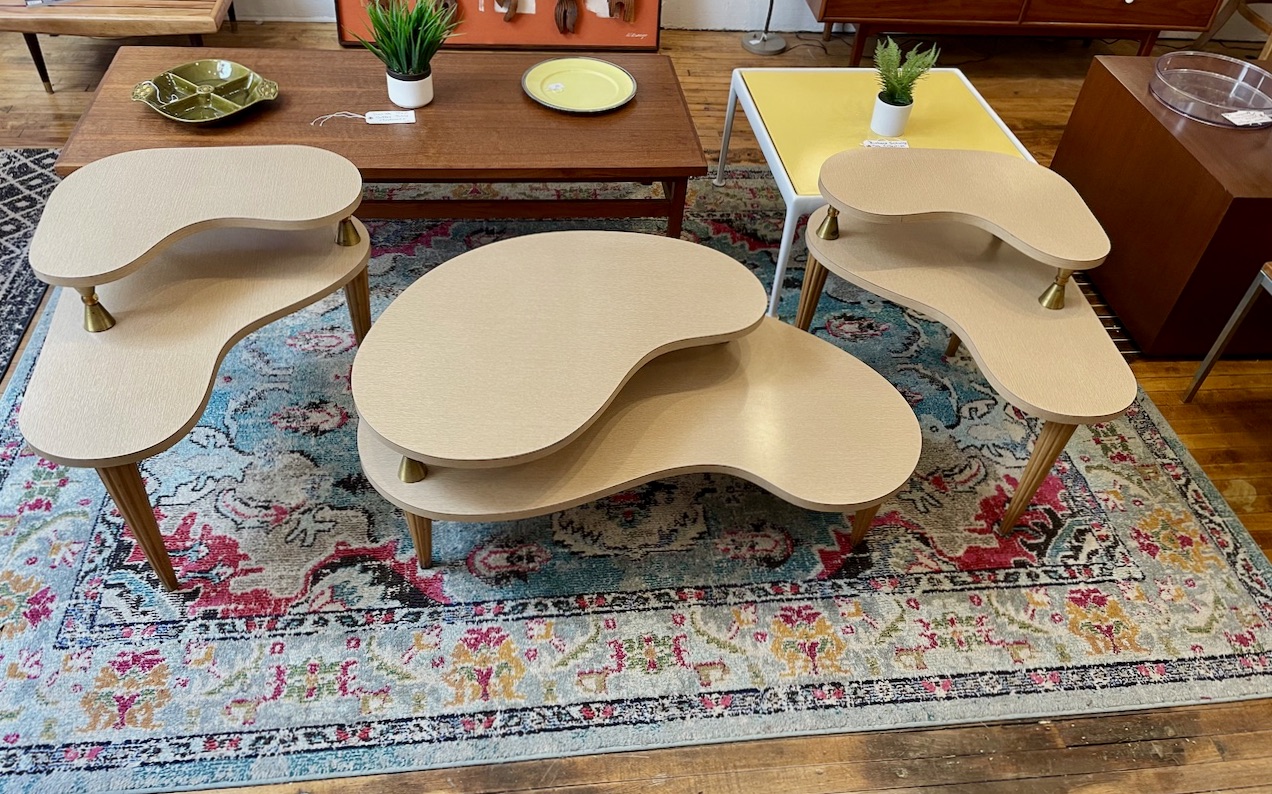 Atomic 1950s 3 Piece Living Room Table Set | Circa
