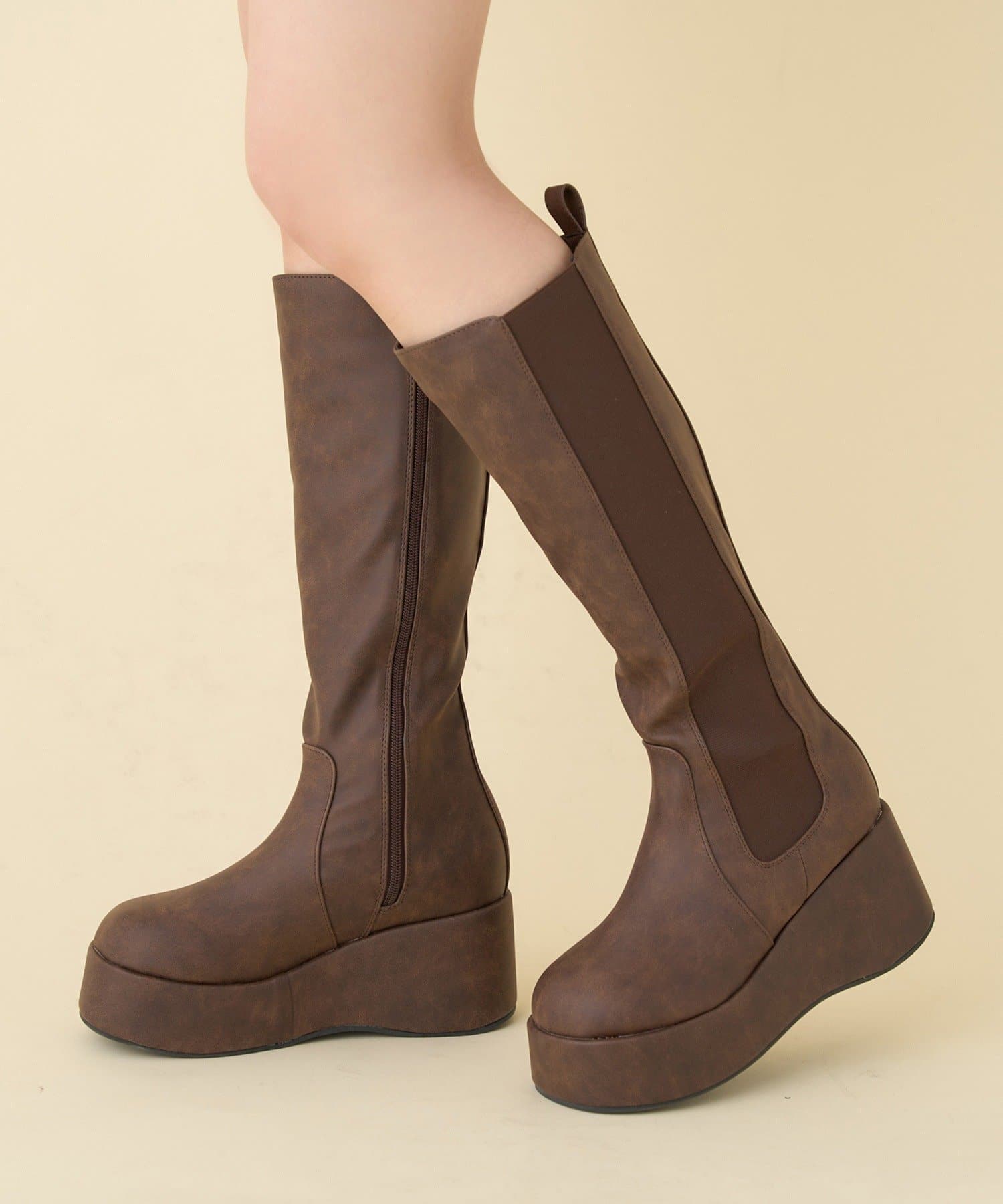 マイナス3キロ見え/SNSで話題】厚底サイドゴアロングブーツ | one