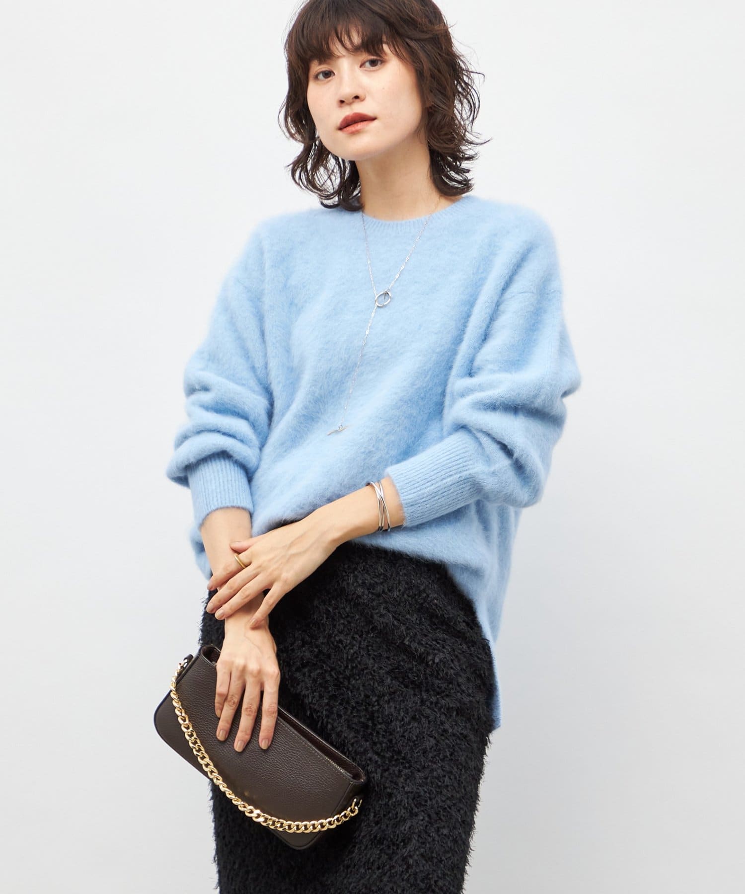 カシミヤ混ヘアリークルーネックプルオーバーニット | NOLLEY'S