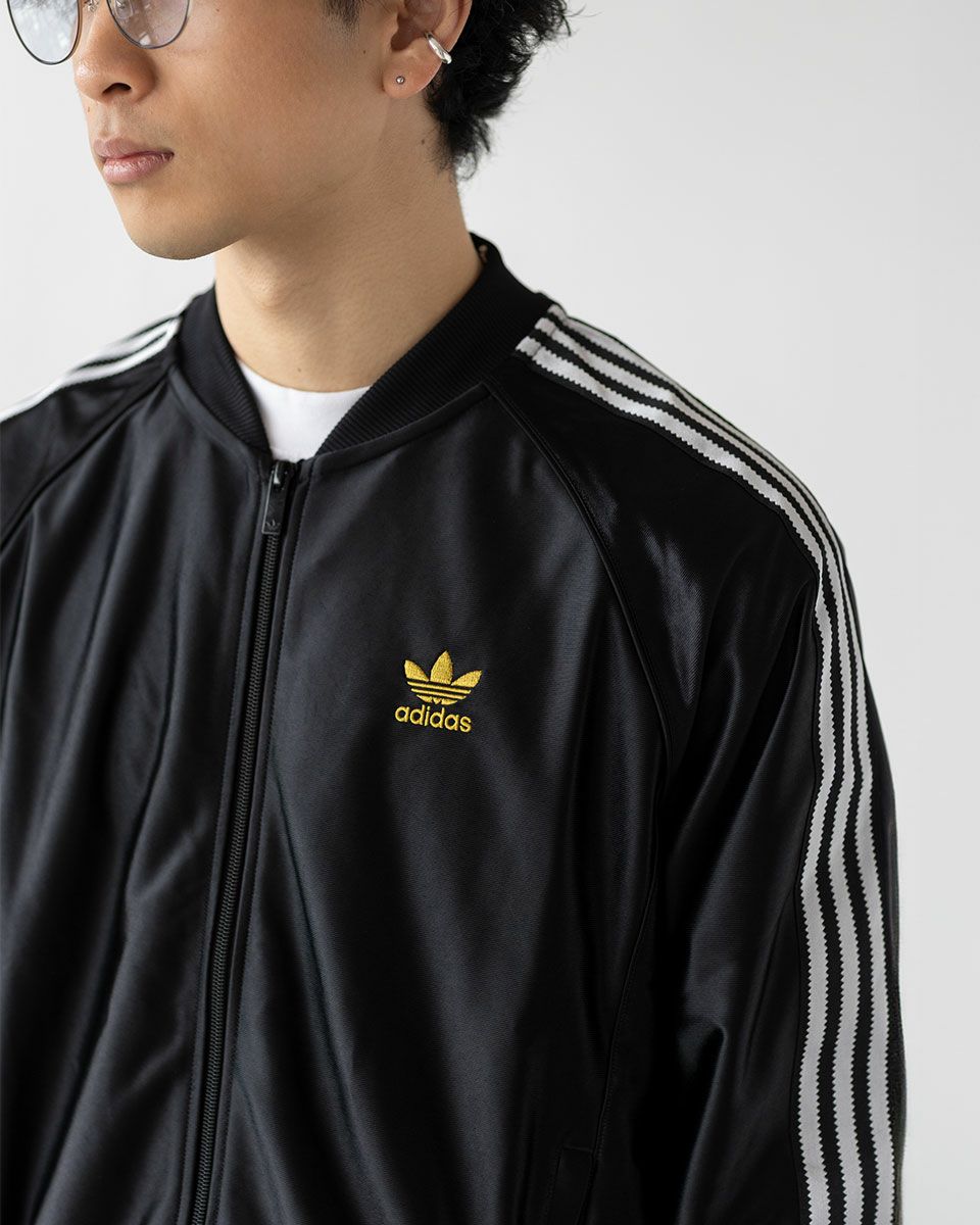 アディダス 光沢 ジャージ 黒×金 上下組 スーパースター パック