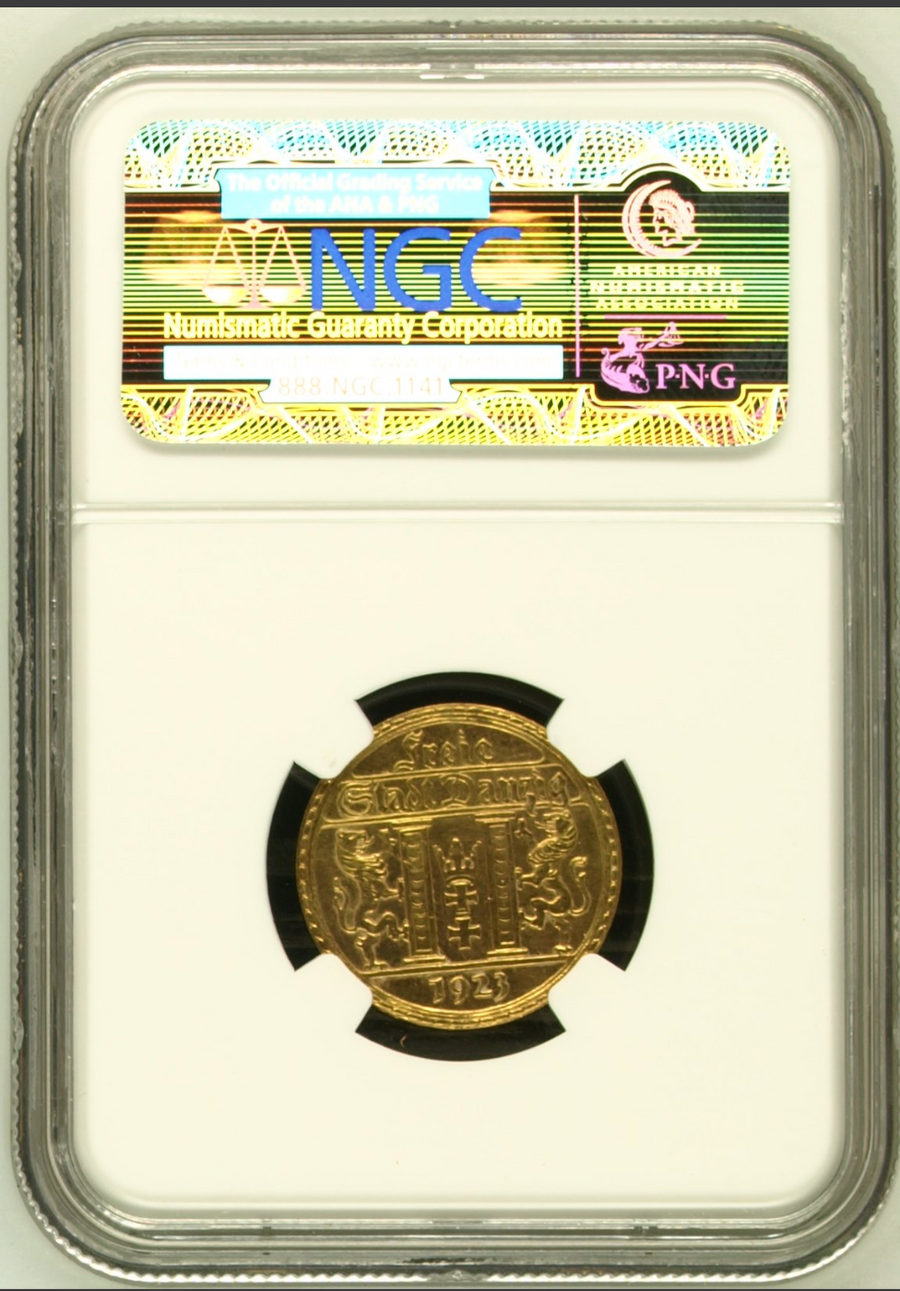 1923年 自由都市ダンツィヒ ”ネプチューンと海馬” グルデン金貨 (NGC
