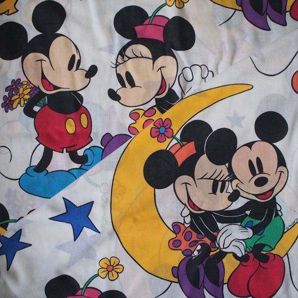 ビンテージシーツ ミッキー＆ミニー 星・月柄