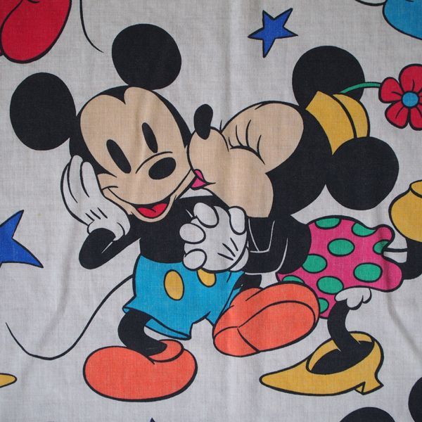 ビンテージシーツ ミッキー＆ミニー 星・月柄
