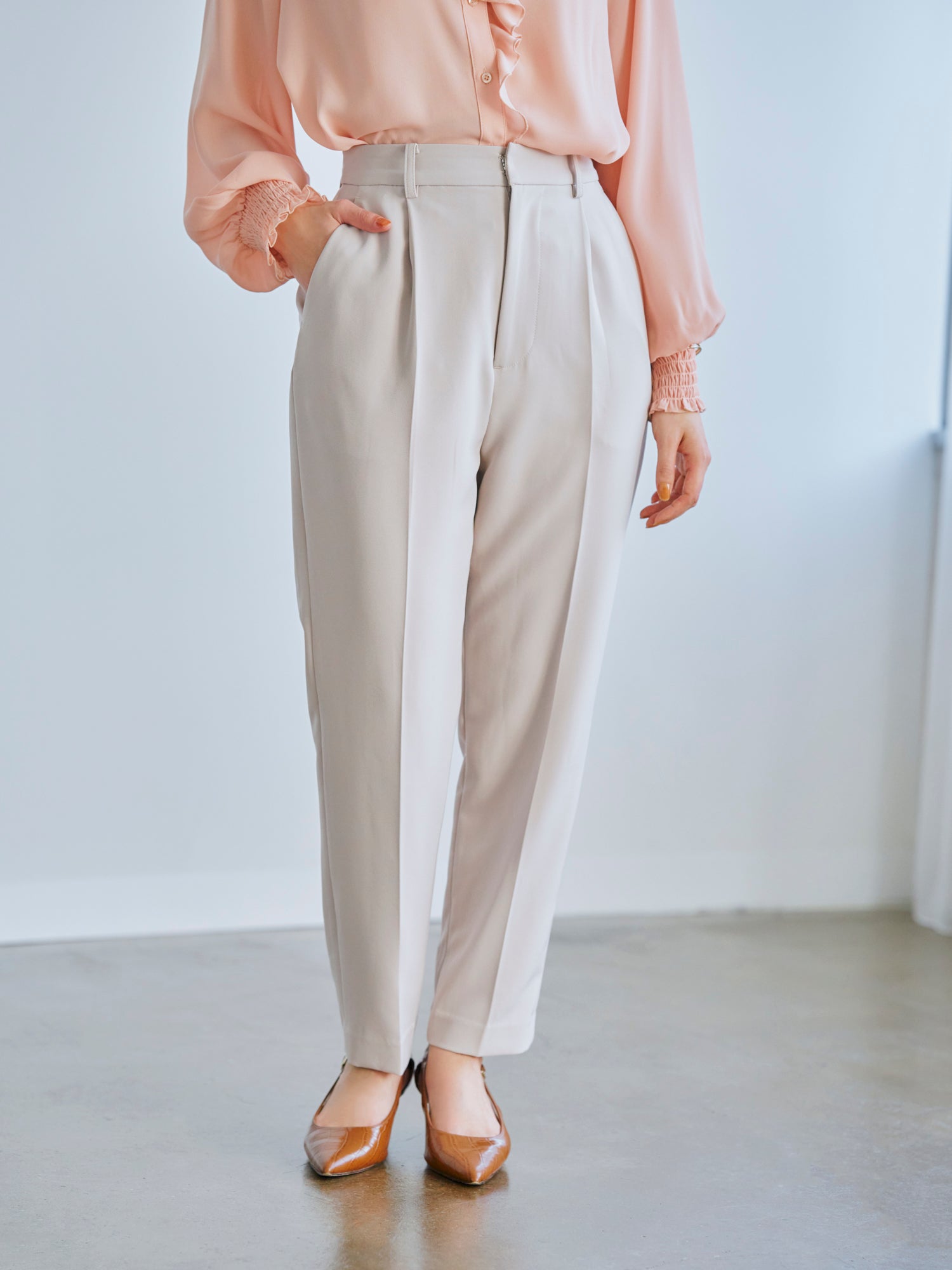 ダブルクロスウォッシャブルテーパードパンツ-short & regular | 小柄