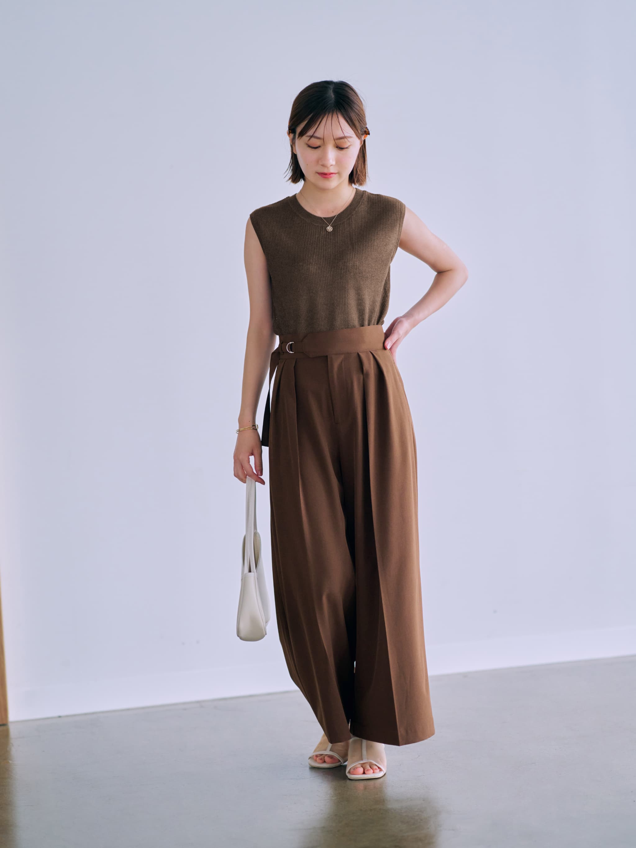 サイドベルトツータックパンツ-short & regular | 小柄・低身長女性