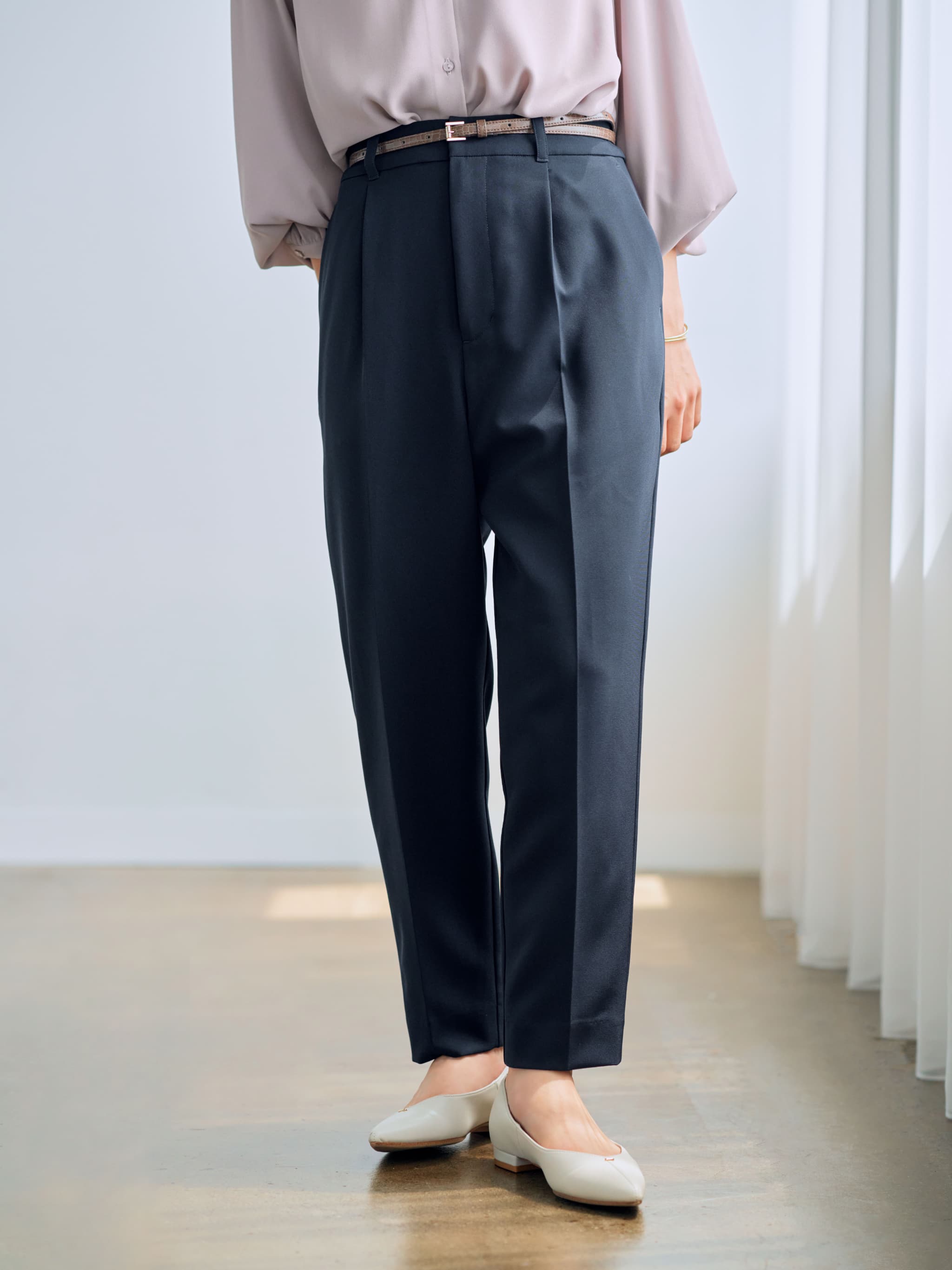 ダブルクロスウォッシャブルテーパードパンツ-short & regular | 小柄