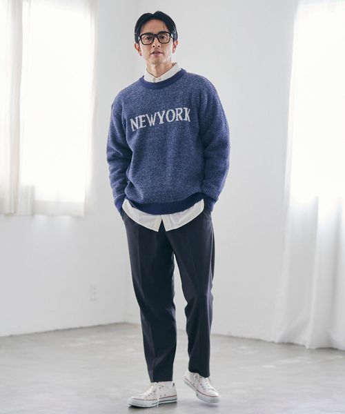 ショートフェザーニットロゴプルオーバー