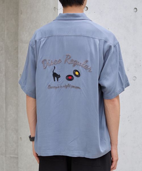 Sarry Cat刺繍レーヨンシャツ