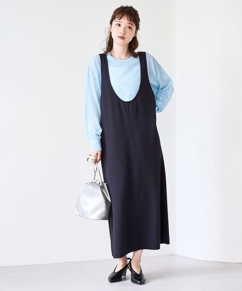 UVカット / 防シワ / ストレッチ】カットジョーゼットUネックジャンスカ