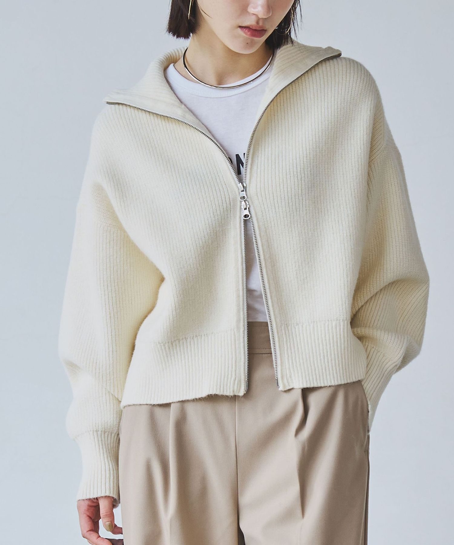 畦編みフルジップニットジャケット（WEB限定カラー）