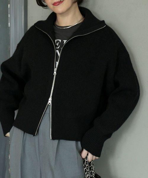 畦編みフルジップニットジャケット（WEB限定カラー）