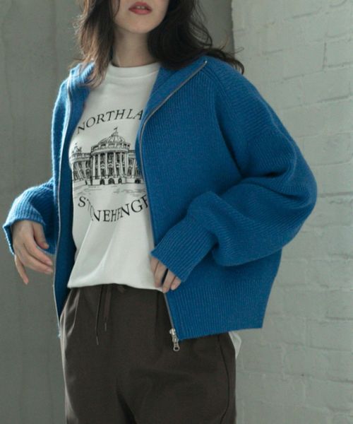 畦編みフルジップニットジャケット（WEB限定カラー）