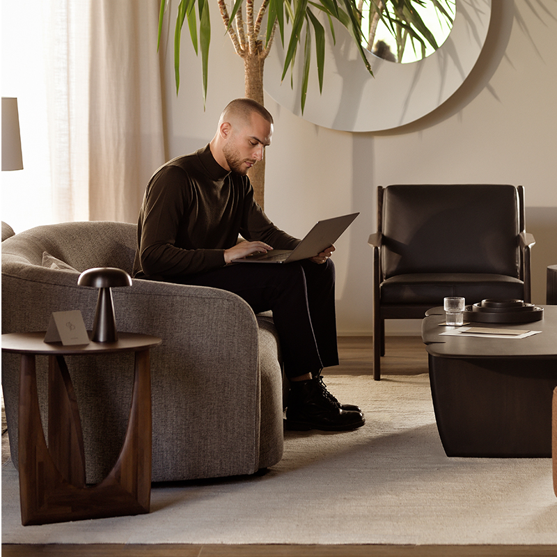 ETHNICRAFT（エスニクラフト）チーク ジオメトリック ブラウン サイド