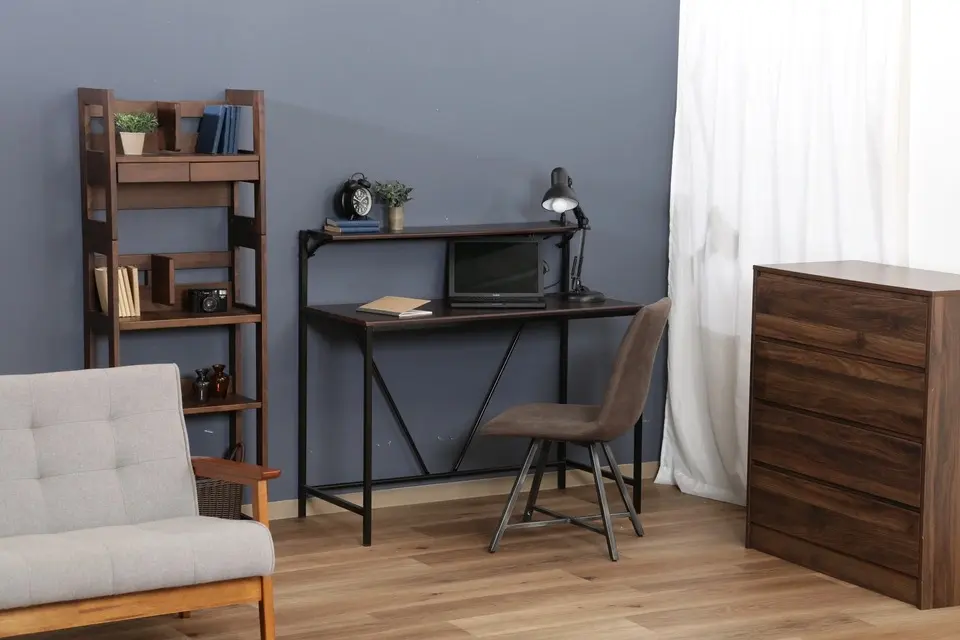 デスク ダークブラウン [幅105/棚付/コンセント付] | おしゃれな家具