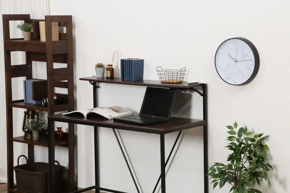 デスク ダークブラウン [幅105/棚付/コンセント付] | おしゃれな家具