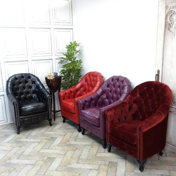 1人掛けソファ アンティークテイスト レッドベルベット VA1F410K 新着