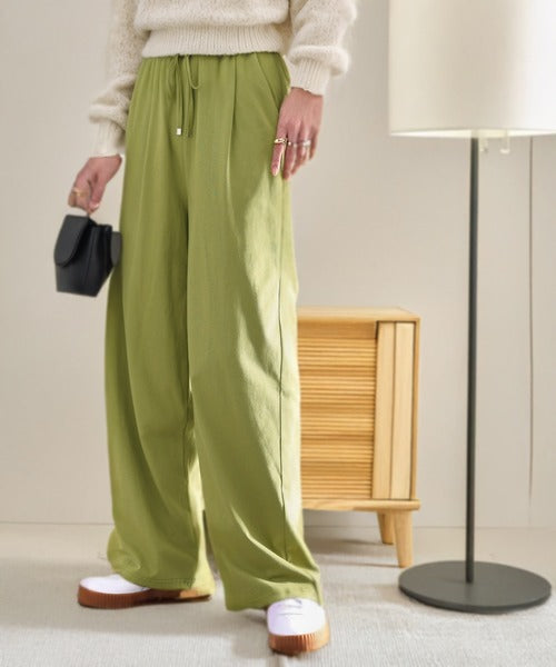 綿100％!夏に大活躍!大人上品な涼やかカットカラーイージーパンツ