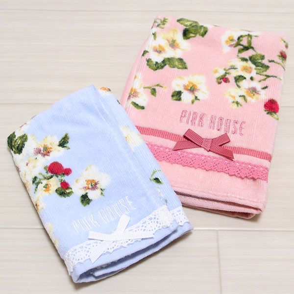 ピンク&ブルーレース使い苺柄タオルハンカチ2枚セット - ピンクハウス