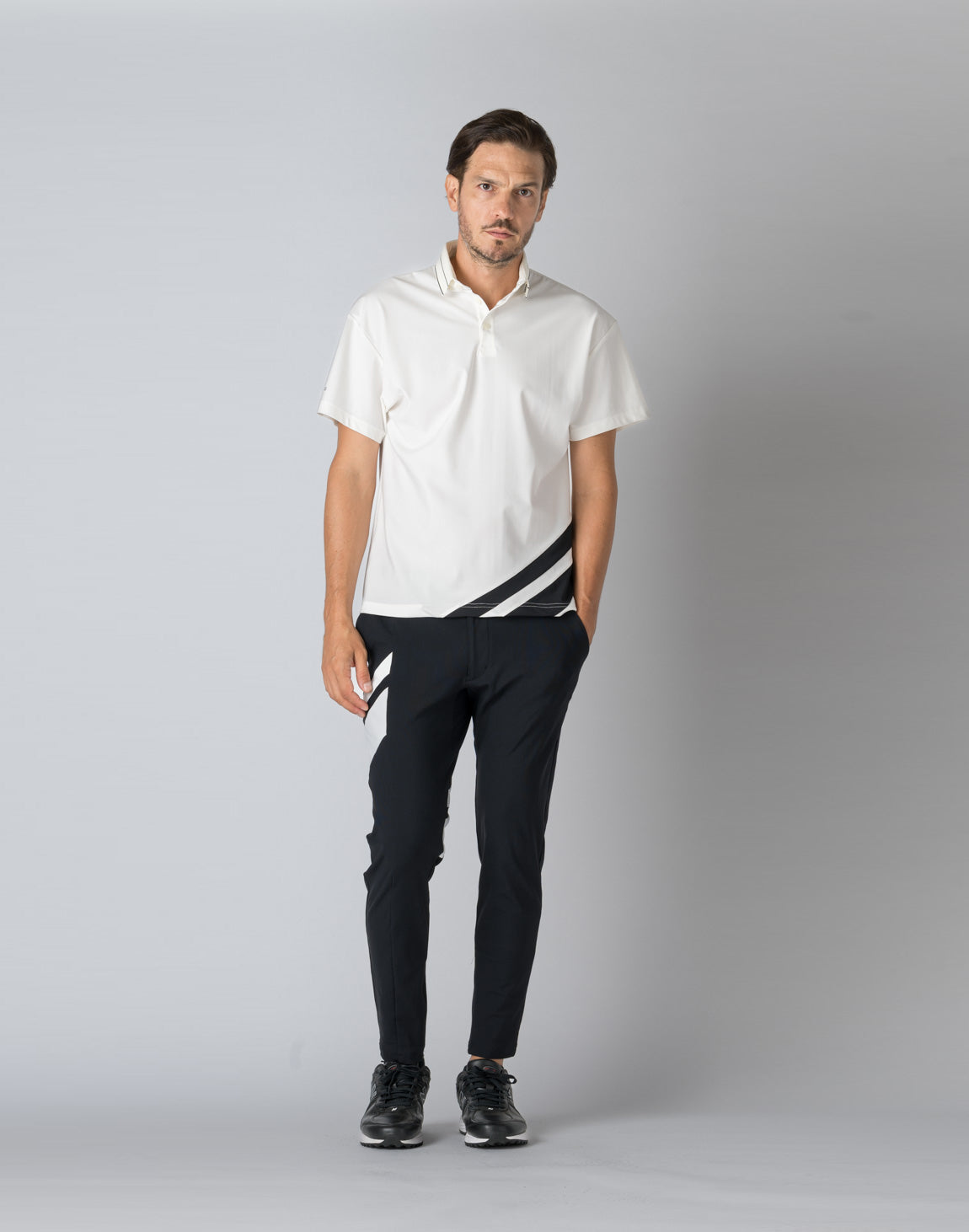 CRONOS BLACK STRIPED POLO SHIRT【WHITE】