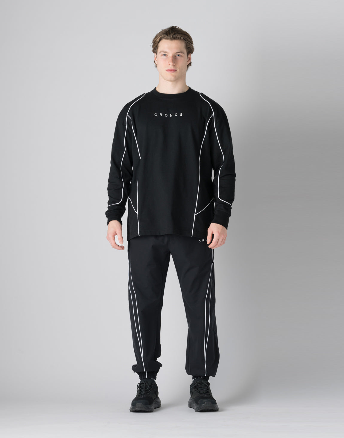 CRONOS Piping design long pants【BLACK】